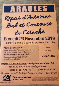 Repas d’automne et bal à Araules 23/11/2019