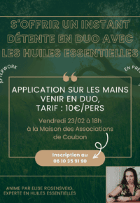 S’OFFRIR UN INSTANT DE DÉTENTE EN DUO AVEC LES HUILES ESSENTIELLES (VENIR EN DUO, SUR INSCRIPTION)