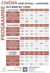 Cinéma René Raynal le programme du mois de mars !