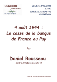 Conférence – 4 août 1944, le casse de la banque de France au Puy